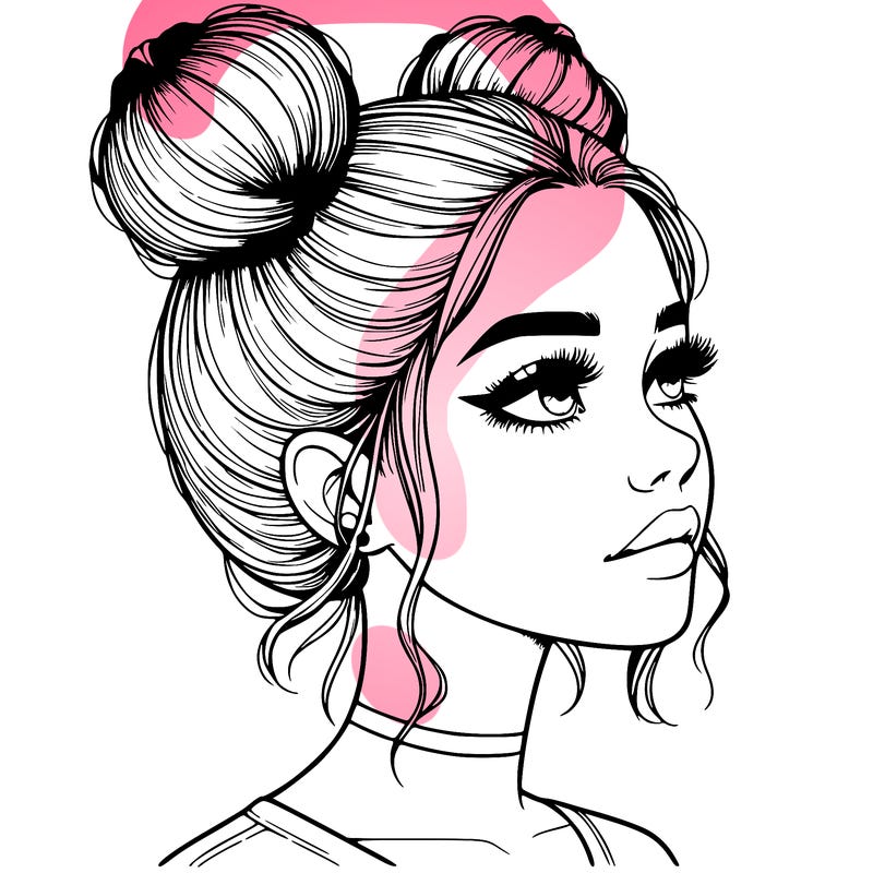 realistic girl with buns on the top of her head