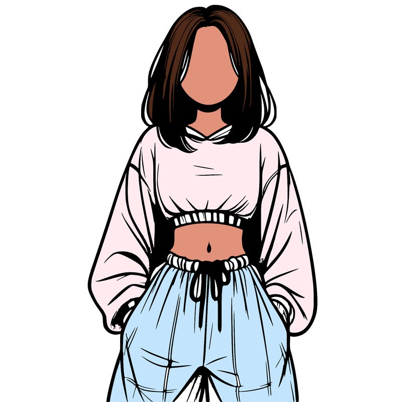 realistic girl faceless with baggy pants and a crop top