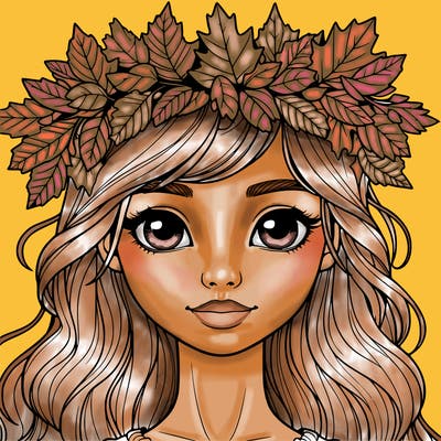 realistic girl with fall leaf crown