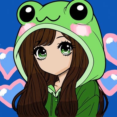 a pretty girl wearing a frog hoodie portrait with long hair