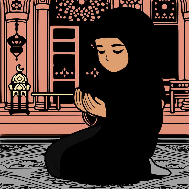 realistic islamic girl  praying in mosque