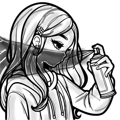 a realistic girl spray painting