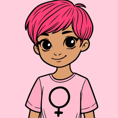 girl with pixie cut and feminist shirt
