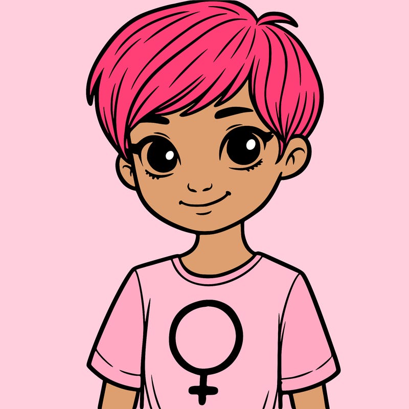 girl with pixie cut and feminist shirt