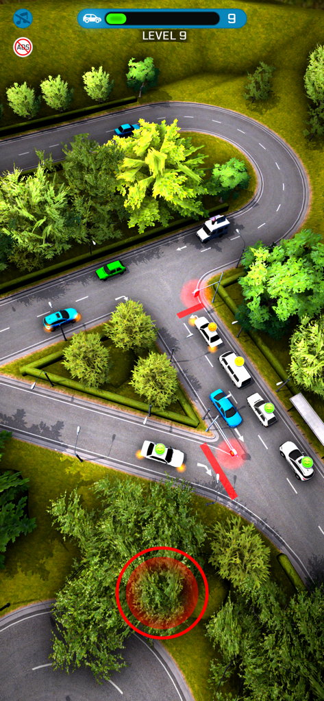 Crazy Traffic Control - Top down view of cars at a road intersection in Crazy Traffic Control mobile game