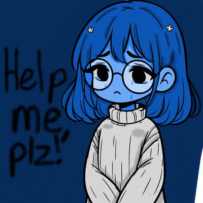 sad girl with glasses in a sweater