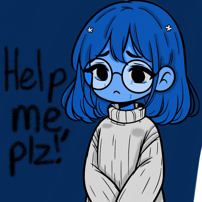 sad girl with glasses in a sweater