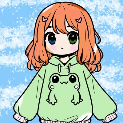 girl wearing frogging sweatshirt