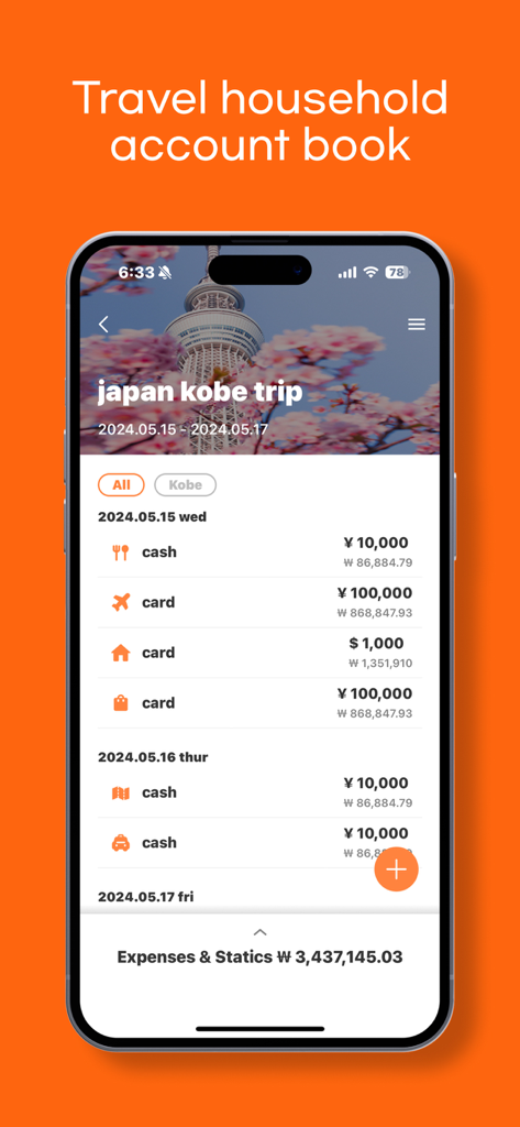 MaaltalkNow: AI Travel, eSIM - Smartphone screen showing the MaaltalkNow travel budget tracker with expenses for a Japan trip