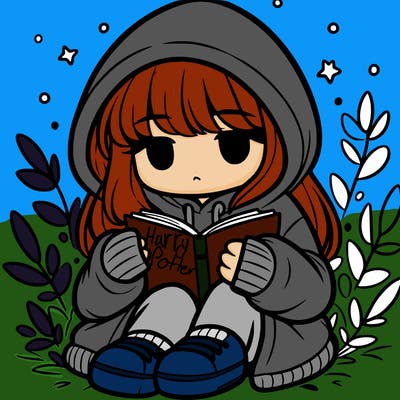 girl in oversized hoodie reading a book
