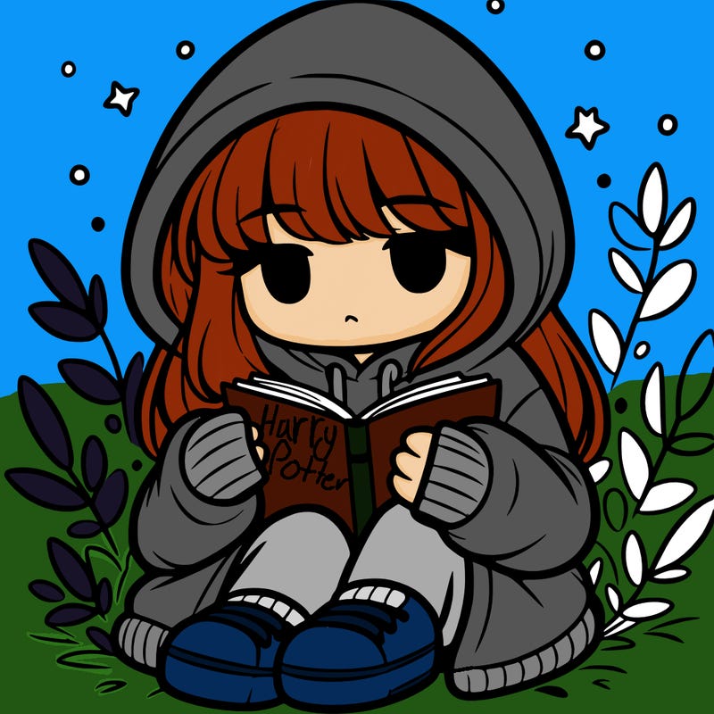 girl in oversized hoodie reading a book