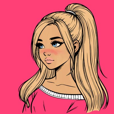 realistic girl with a high ponytail