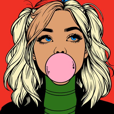 realististic girl blowing bubble -gum
