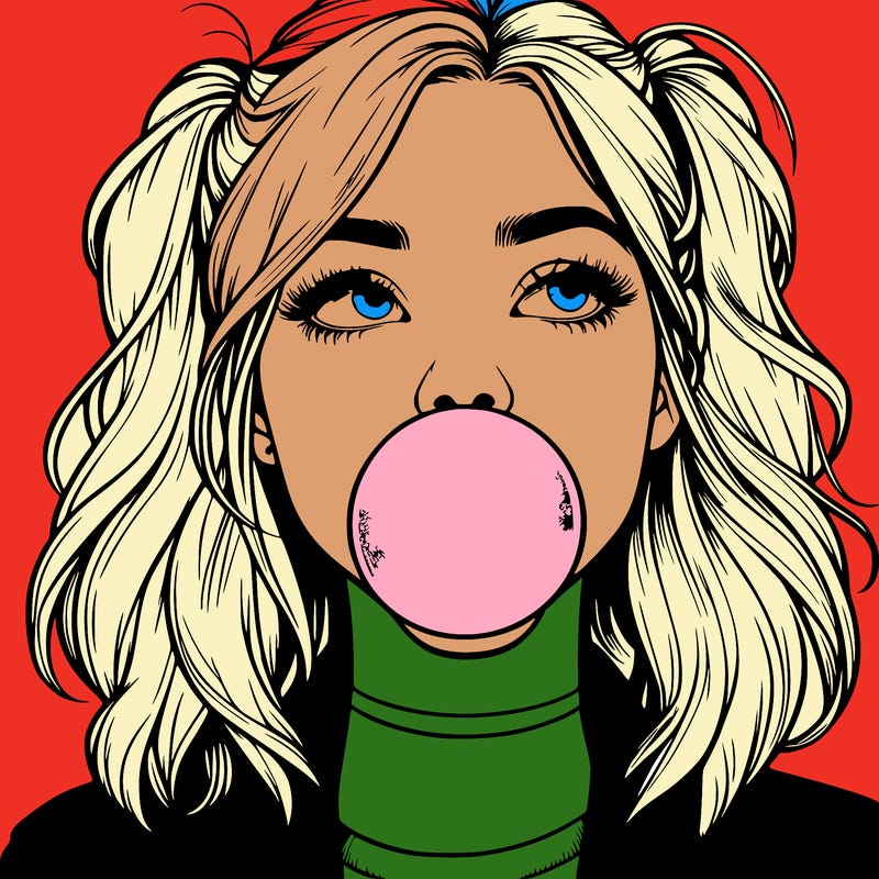 realististic girl blowing bubble -gum
