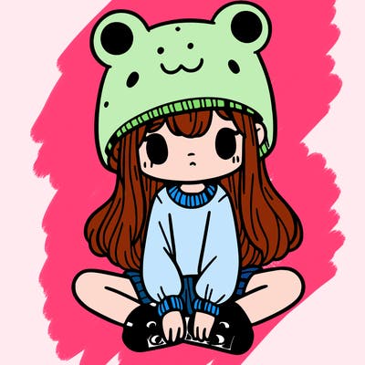 a girl wearing a frog hat and some frog socks