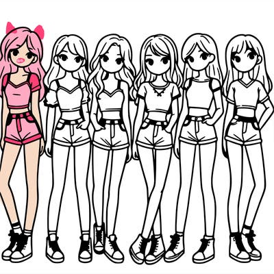 a group of girls wearing crop tops and shorts