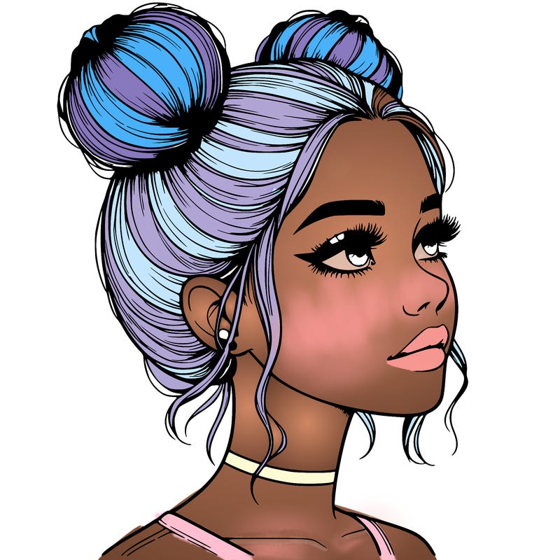 realistic girl with buns on the top of her head