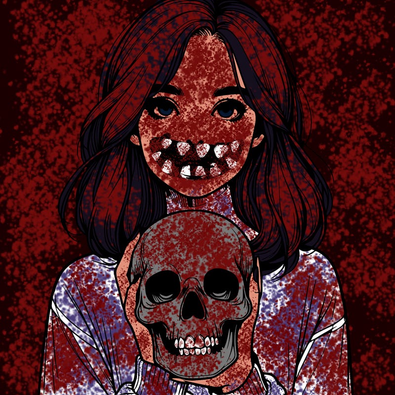 realistic girl holding a skull