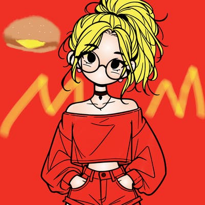 girl with a messy ponytail glasses a baggy crop top and jean shorts