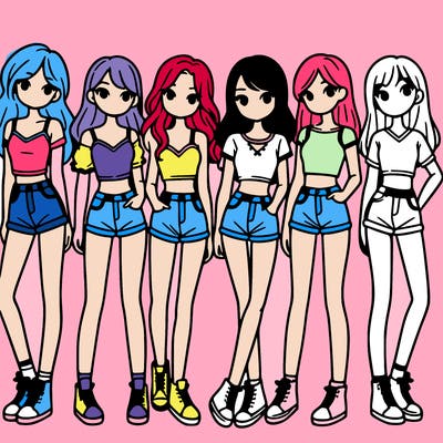 a group of girls wearing crop tops and shorts