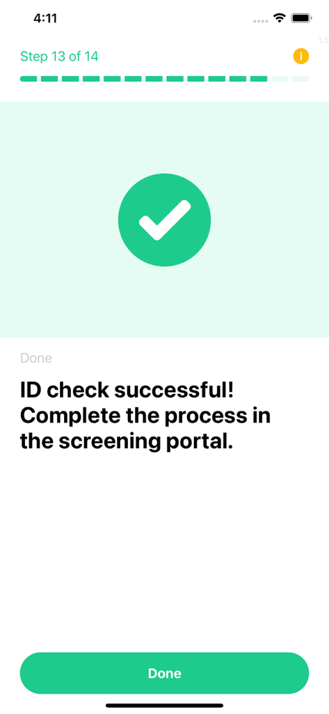 Victoria-ID - Victoria-ID app screen showing a successful identity check with a green checkmark icon