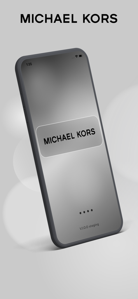 MICHAEL KORS REWARDS - Michael Kors Rewards app splash screen showing the brand logo on a mobile device