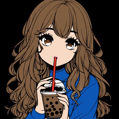 realistic girl drink a boba