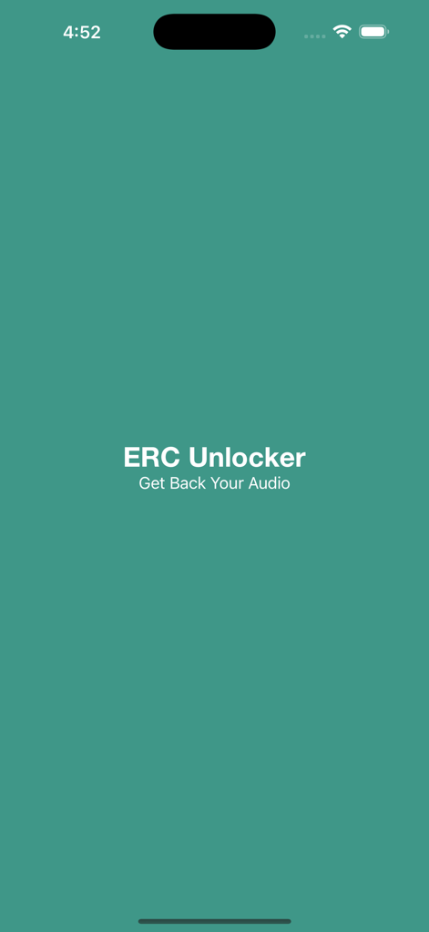 ERC Unlocker app splash screen featuring the slogan Get Back Your Audio