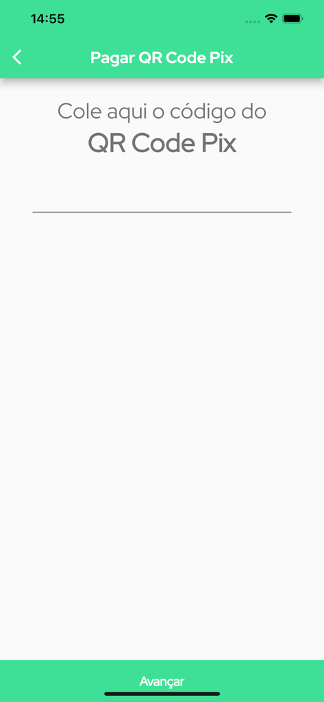 Parcele Já - Conta digital - Tela de pagamento por QR code Pix no aplicativo de banco digital Parcele Ja