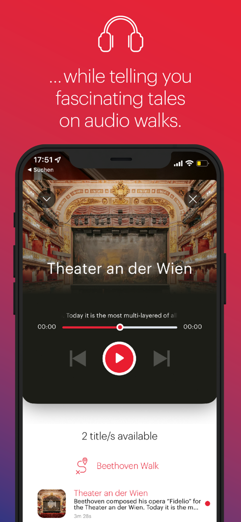 ivie – Official Vienna Guide - Interface of the ivie app showing an audio walk for the Theater an der Wien.