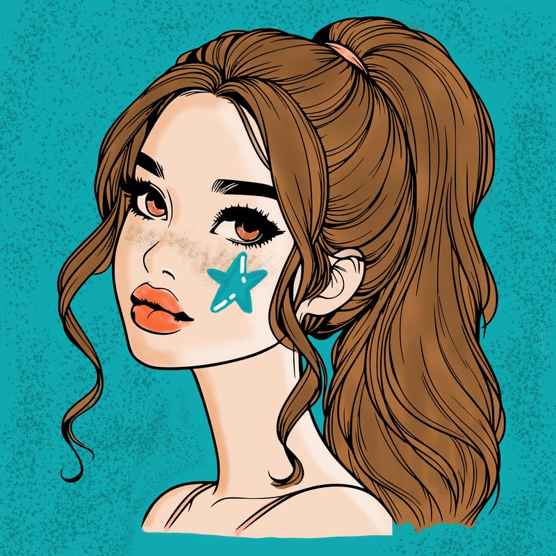 realistic girl with a ponytail on her hair and lips