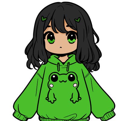 girl wearing frogging sweatshirt