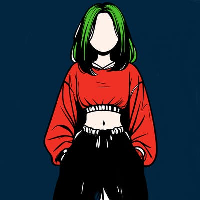 realistic girl faceless with baggy pants and a crop top