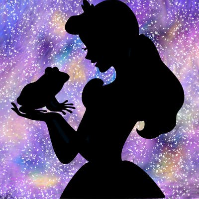 a shadow of a princess holding a frog realistic