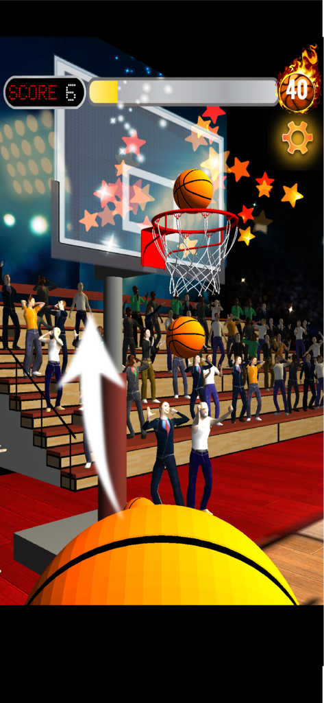 Basketball Games - Shooting 3D - A 3D mobile basketball game showing a player shooting a ball into a hoop with a cheering crowd