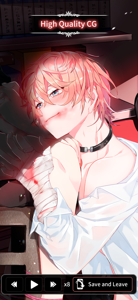 LoveUnholyc - High quality anime CG illustration of a pink-haired male character with a choker and bandaged hand in LoveUnholyc.