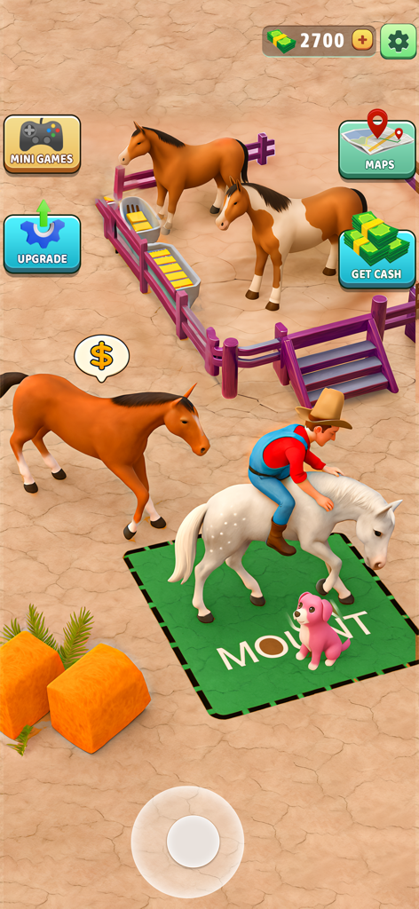 Farm Valley Farming Simulator - A character riding a white horse in a horse ranch enclosure within the Farm Valley game