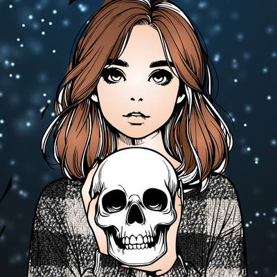 realistic girl holding a skull