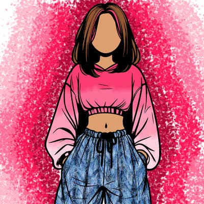 realistic girl faceless with baggy pants and a crop top