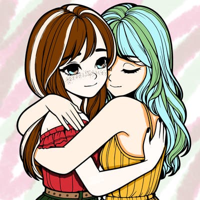 realistic girls hugging