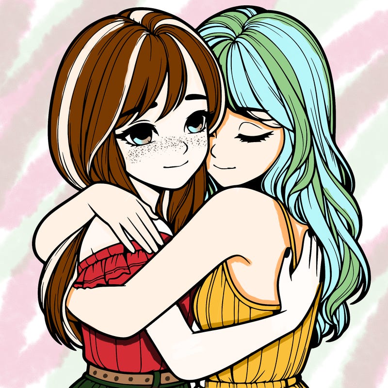realistic girls hugging