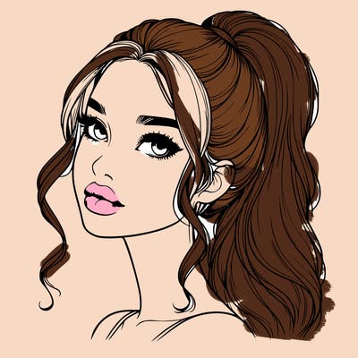 realistic girl with a ponytail on her hair and lips