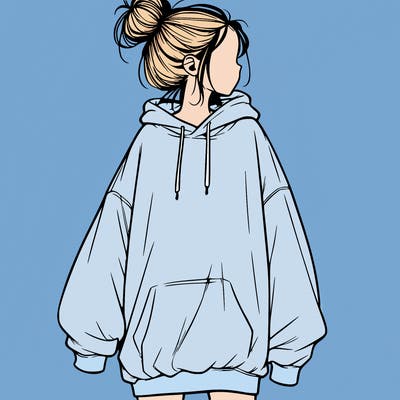 realistic girl with a oversized sweatshirt on and a bun