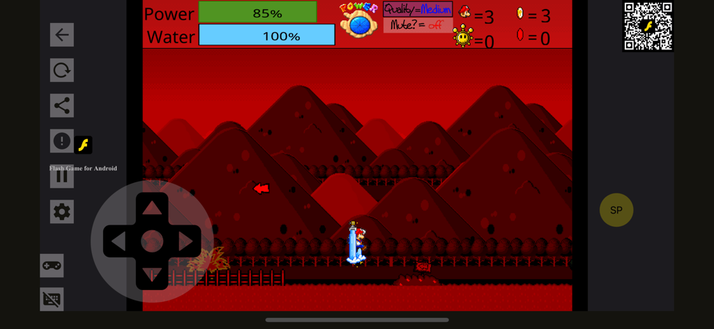Screenshot in-app di un platform retrò in fase di riproduzione con controlli virtuali su schermo e un'interfaccia personalizzabile