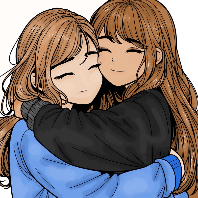 realistic two girls hugging