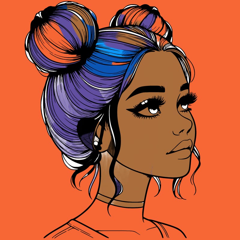 realistic girl with buns on the top of her head