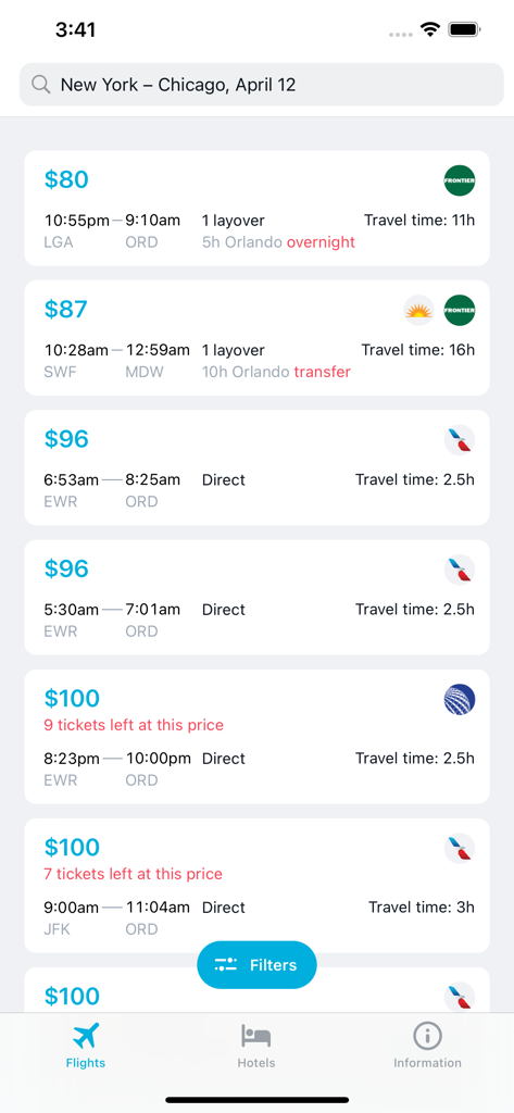Cheap Plane Tickets - 뉴욕에서 시카고까지 저렴한 항공편 검색 결과