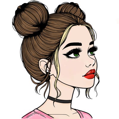 realistic girl with buns on the top of her head
