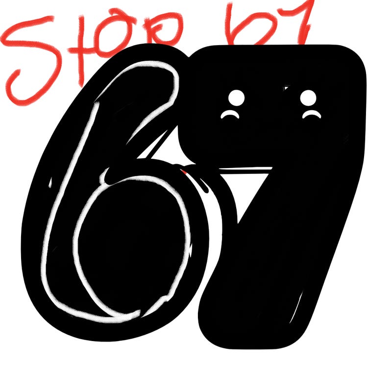 the numbers 67