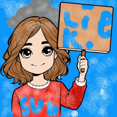 realistic girl holding up a sign